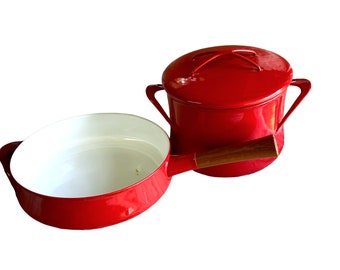 Vintage Dansk Red Enamel Pot Pan Set