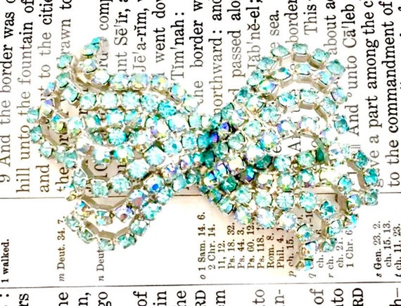 Vintage Brooch Blue Rhinestone 1950s - image 1