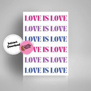 LGBTQ+ Bisexual Pride Flag Printable Wall Art | Bi Pride Poster | Love is Love Quote Digital Download | Subtle Bisexual Flag Design