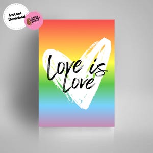 Pride Flag Heart Art Print: LGBTQIA Love is Love Poster (Digital Download)