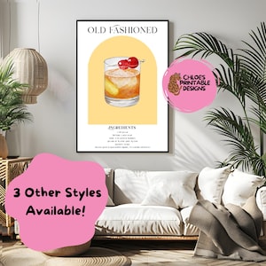 Old Fashioned Art Print | Bar Cart Decor | Cocktail Poster | Signature Drink Sign | Trendy Wall Art | Minimalist Elegant Sophisticated Retro