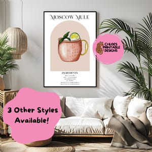 Moscow Mule Art Print | Bar Cart Decor Cocktail Poster | Party Signature Drink Sign | Trendy Wall | Minimalist Elegant Sophisticated Retro