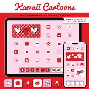 Kawaii Cartoon App Icon Theme Pack for iOS, Android, iPhone, iPad, with FREE App Icon Samples