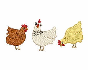 Huhn Trio PES Stickdatei | Vintage Bauernhaus Huhn Stickdatei Design | Lustige Henne Maschinenstickdatei 13x18