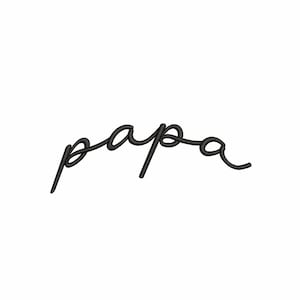 May include: Black cursive text that reads "papa" on a white background. The word is written in a flowing, elegant script, with the letters connected. The image is simple and clean.