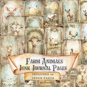 Farm Animals Junk Journal Pages: Vintage Farmhouse Ephemera (Digital Download)