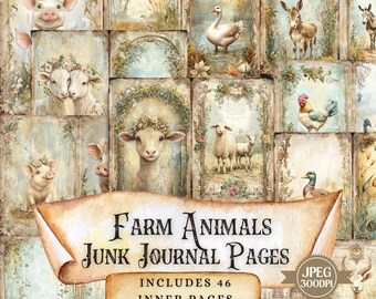 Farm Animals Junk Journal Pages: Vintage Farmhouse Ephemera (Digital Download)