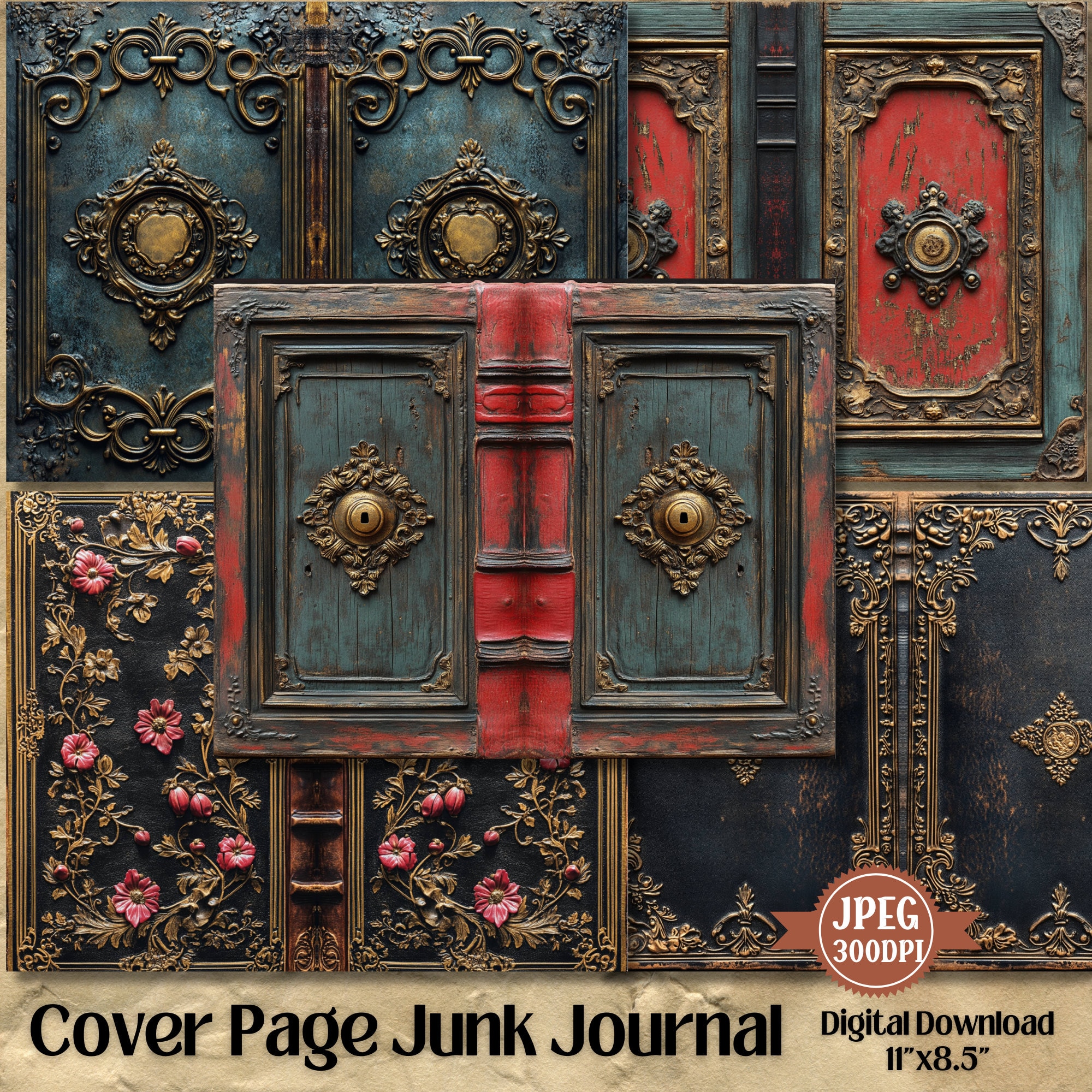 Vintage Book Cover Designs: Shabby Chic Junk Journal Kit (Digital Download)