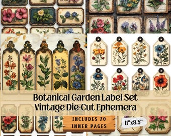 Vintage Botanical Garden Labels: Shabby Chic Ephemera (70 JPEG)