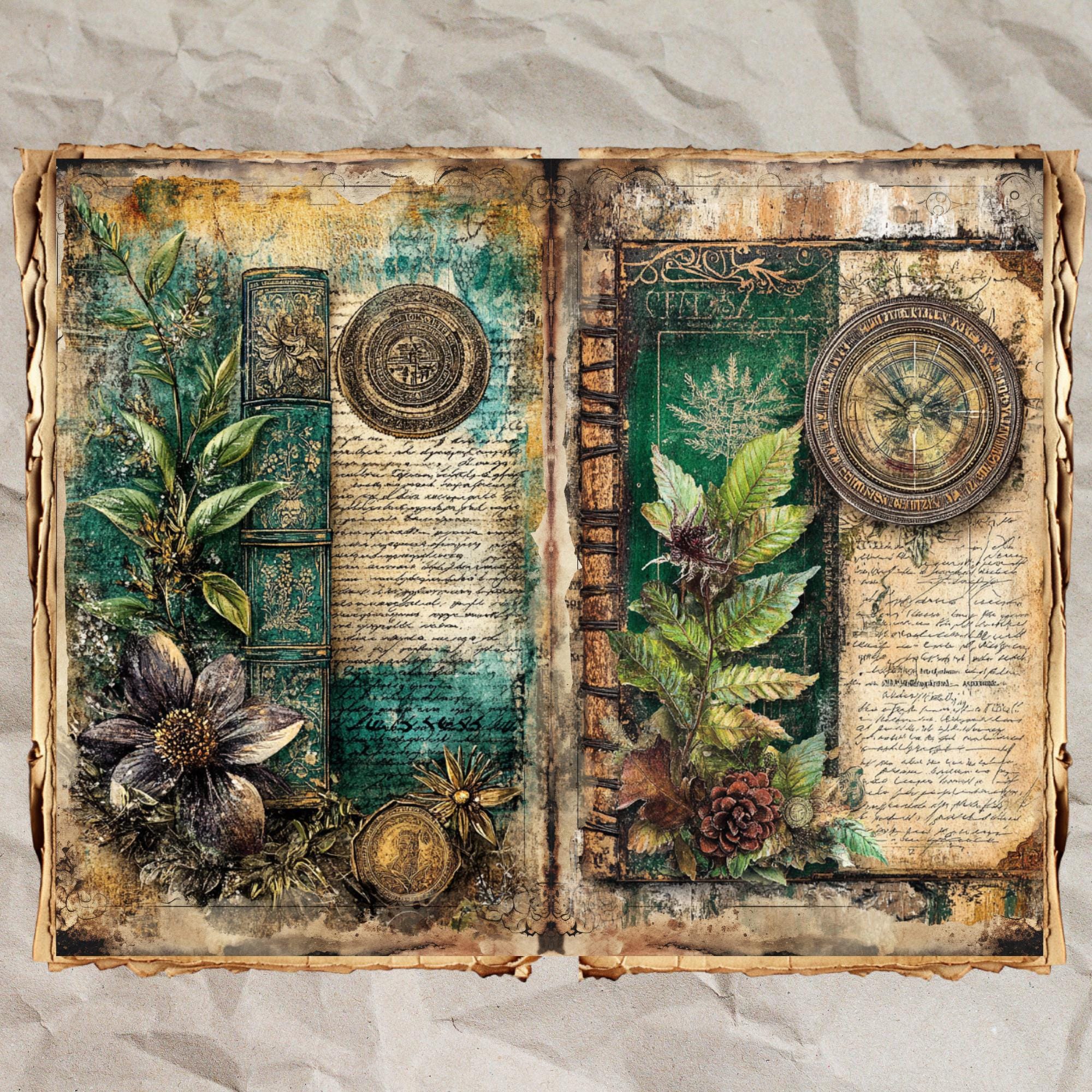 ボタニカルコラージュシート：ヴィンテージジャンクジャーナル