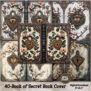 Shabby Chic Book Cover: Vintage Junk Journal Pages (40 JPEG) (Digital Download)
