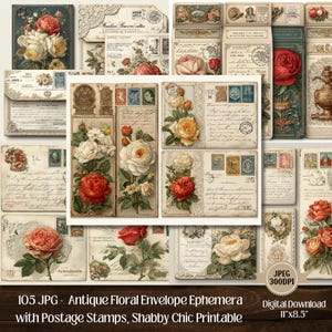 Vintage Rose Buchstabe Junk Journal Kit: Shabby Chic Ephemera (Digitaler Download, 105 JPG Seiten)