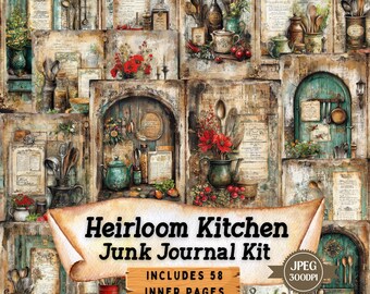 Heirloom Kitchen Junk Journal Kit: Shabby Chic Ephemera (58 JPEG)