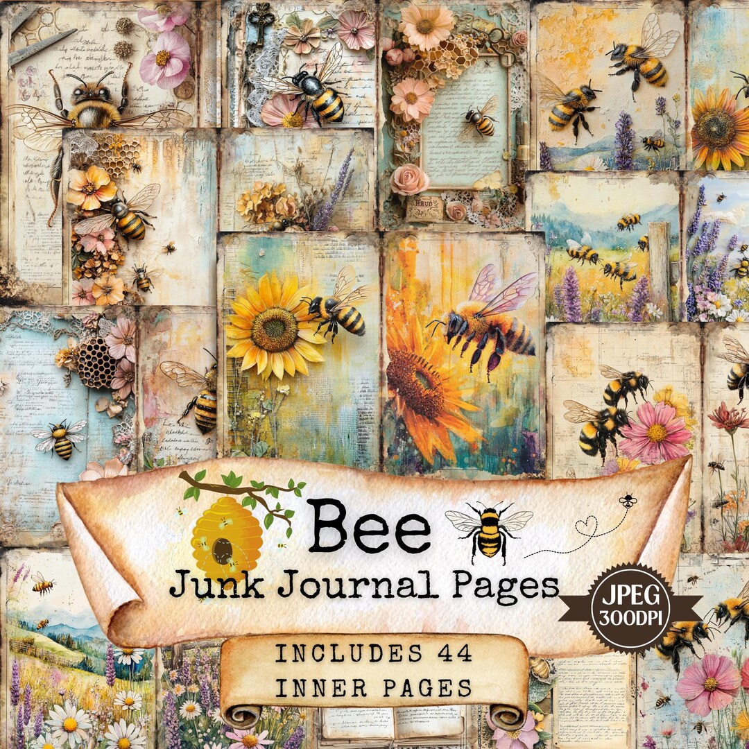 Picture of Bee Junk Journal Pages | Vintage Watercolor Beekeeper Themed Kit ...