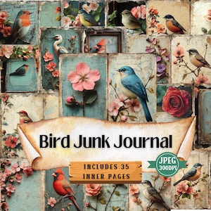 Vintage Bird Junk Journal Kit: Shabby Chic Ephemera (35 JPEG Designs)