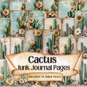 Pagine stampabili per il Cactus Junk Journal, kit per il Cactus Junk Journal, foglio per collage vintage, foglio di carta shabby chic per scrapbooking effimero.
