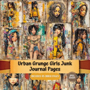 Urban Grunge Junk Journal Pages: Street Art Girl Ephemera (45 JPEG Digital Download)