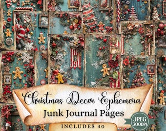 Vintage Christmas Ephemera: Shabby Chic Junk Journal Kit (40 JPEG)
