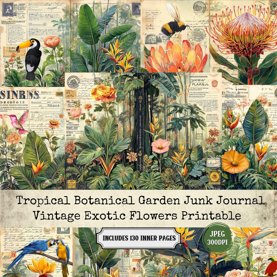 Tropical Botanical Junk Journal Pages | Vintage Flowers, Ephemera ...