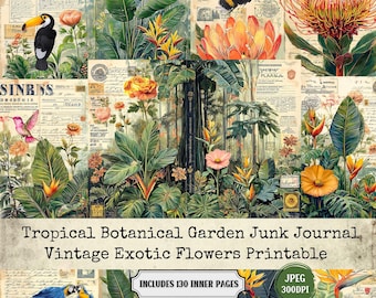 Pagine di diario di botanica tropicale / Fiori vintage, effimere (download digitale)