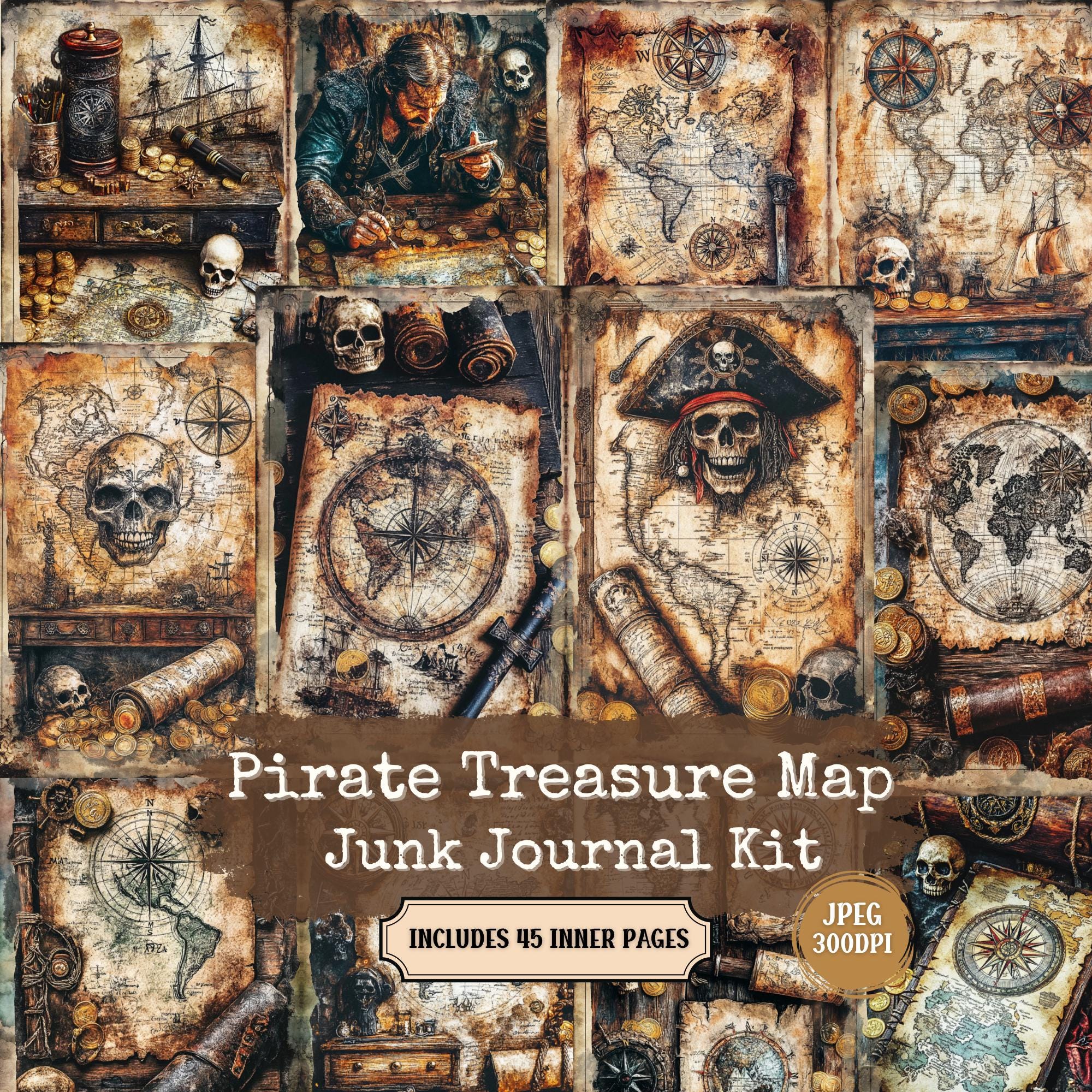 Pirate Treasure Map Junk Journal Kit: Vintage Ephemera (45 JPEG) - Etsy