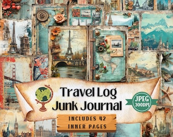 Vintage Travel Junk Journal Kit: Shabby Chic Ephemera (42 JPEG Pages)