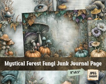 Mushroom Junk Journal Page: Shabby Chic Forest Printable (88 JPEG Digital Download)