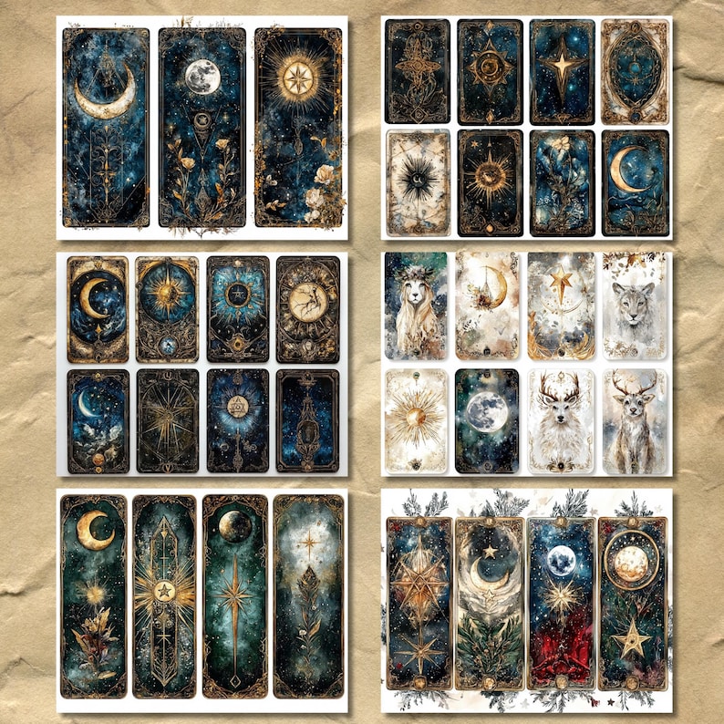 Celestial Tarot Card Labels: Watercolor Moon & Star Designs (digital ...