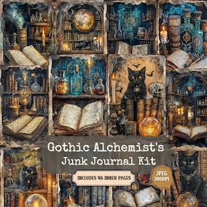 Gothic Alchemist&#39;s Junk Journal Kit | Vintage Alchemist Themed Kit | Shabby Chic Paper Craft Collage Ephemera for Scrapbooking | 46 JPEG.