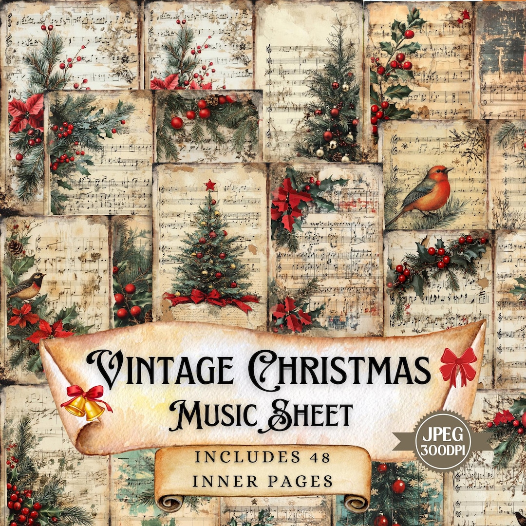 Vintage Christmas Music Sheet: Shabby Chic Junk Journal (48 JPEG) - Etsy