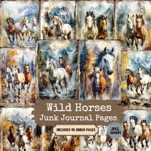 Wild Horses Junk Journal Kit: 1980s Style, Forest & Mountain (45 JPEG)
