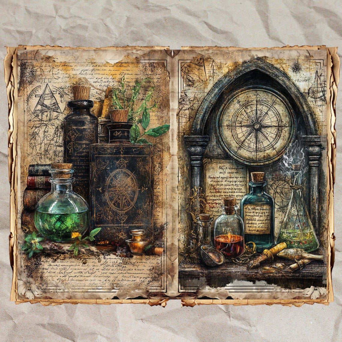 Herbal Grimoire Junk Journal Kit: Vintage Elixirs & Enchantments (56 ...