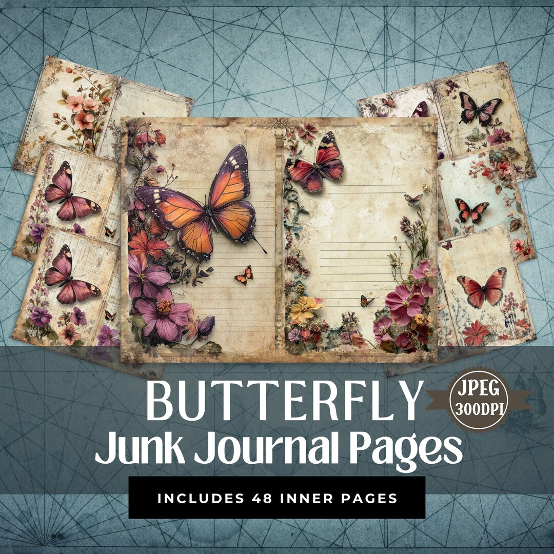 Butterfly Junk Journal Pages, Printable Pages, Vintage Collage Sheet ...