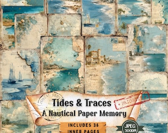 Nautical Junk Journal Kit: Vintage Coastal Ephemera (50 JPEGs)