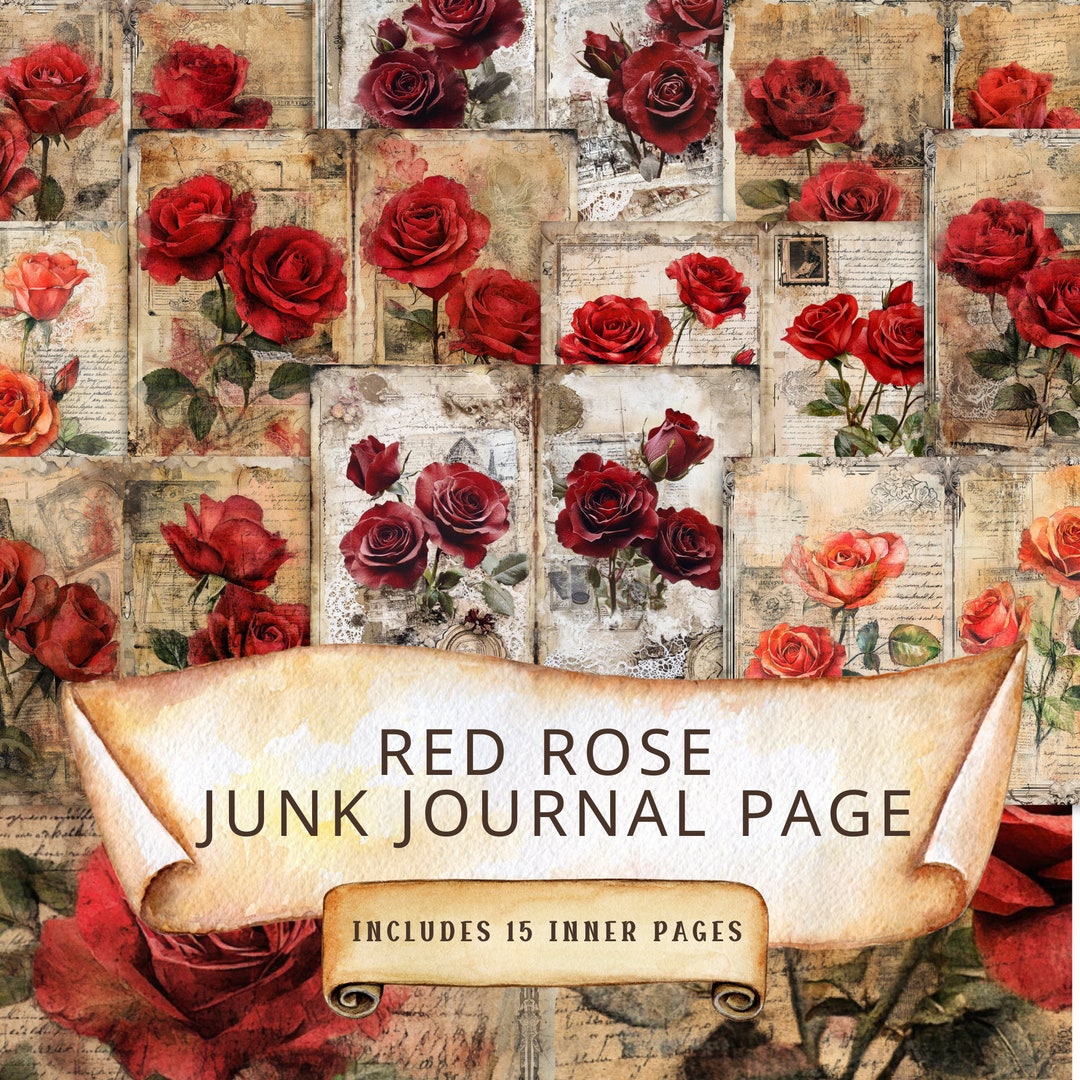 Red Rose Junk Journal Pages: Shabby Chic Ephemera (digital Download) - Etsy