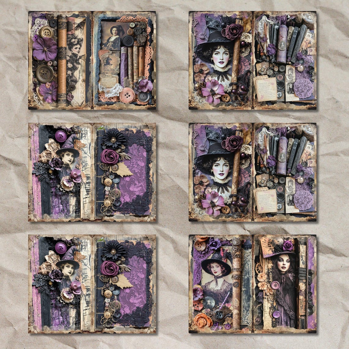 Victorian Gothic Halloween Junk Journal Pages: Shabby Chic Ephemera (45 ...