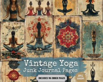 Vintage Yoga Junk Journal Kit: Shabby Chic Ephemera (46 JPEG Digital Pages)