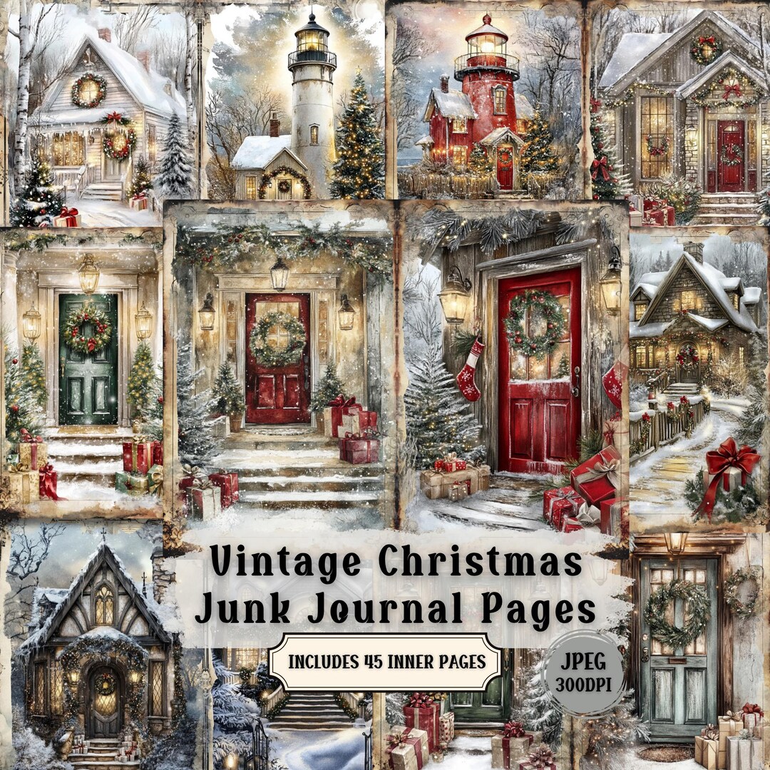 Vintage Christmas Junk Journal Pages: Watercolor Cottage Ephemera ...
