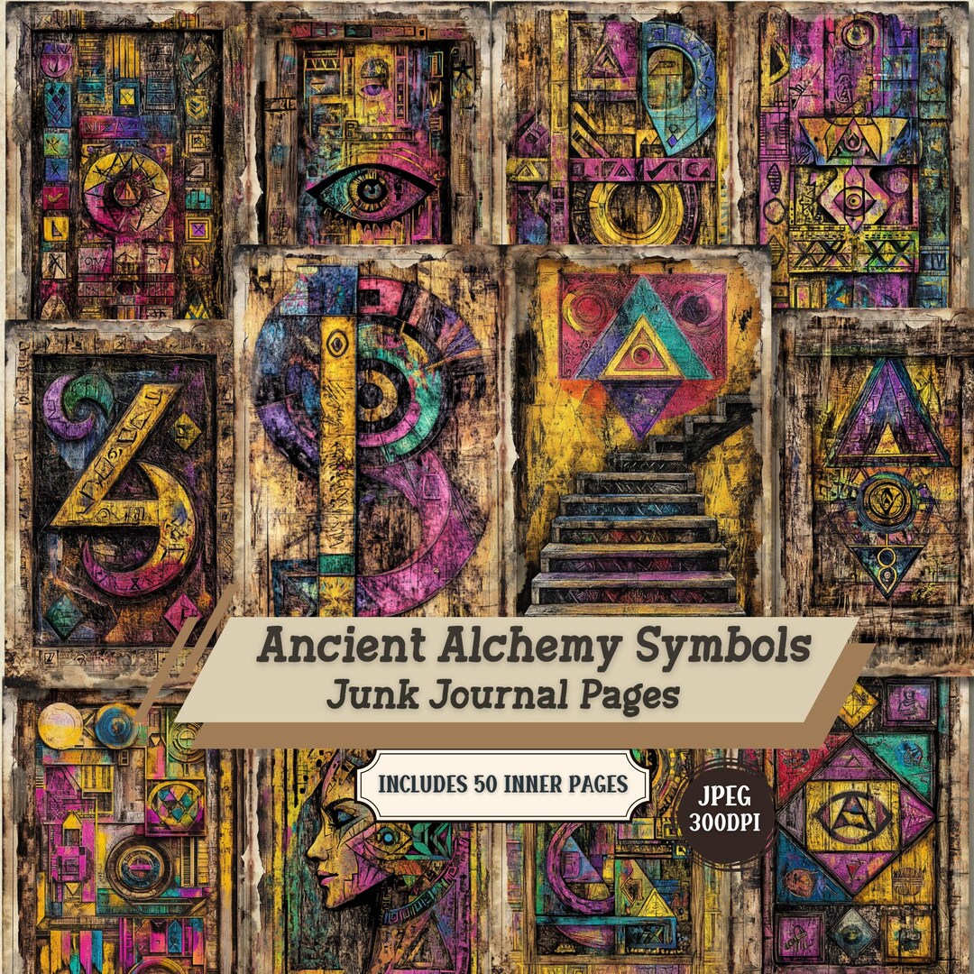Alchemy Symbols Junk Journal Pages, Mystic Geometric Tribal Collage ...