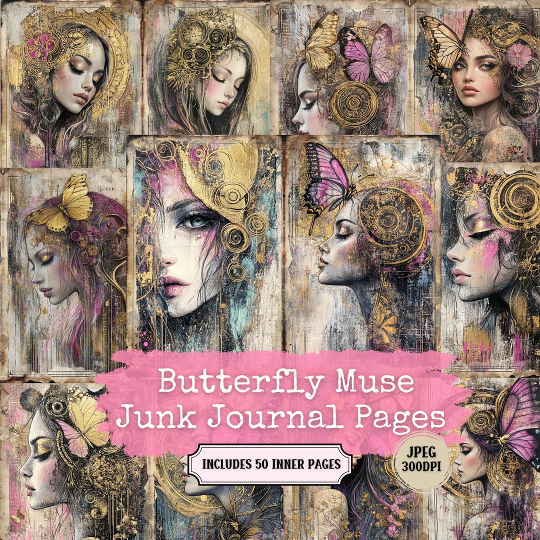 Butterfly Muse Junk Journal Pages: Shabby Chic Ephemera (50 JPEG ...