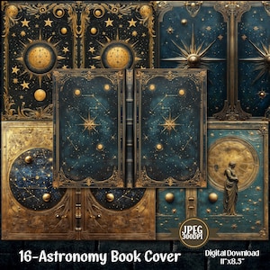 Astronomie Buchhülle | Vintage Buchcover Junk Journal Cover Kit | Shabby Chic Digitale Papiere | Collage Sheet Scrapbooking | 16 JPEG