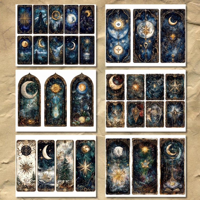 Celestial Tarot Card Labels: Watercolor Moon & Star Designs (digital ...