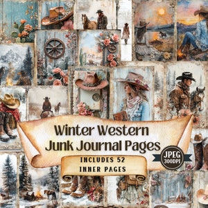 Pagine stampabili del diario Western invernale / Kit da cowboy rustico vintage / Foglio di carta artigianale shabby chic Ephemera Scrapbooking / 52 JPEG