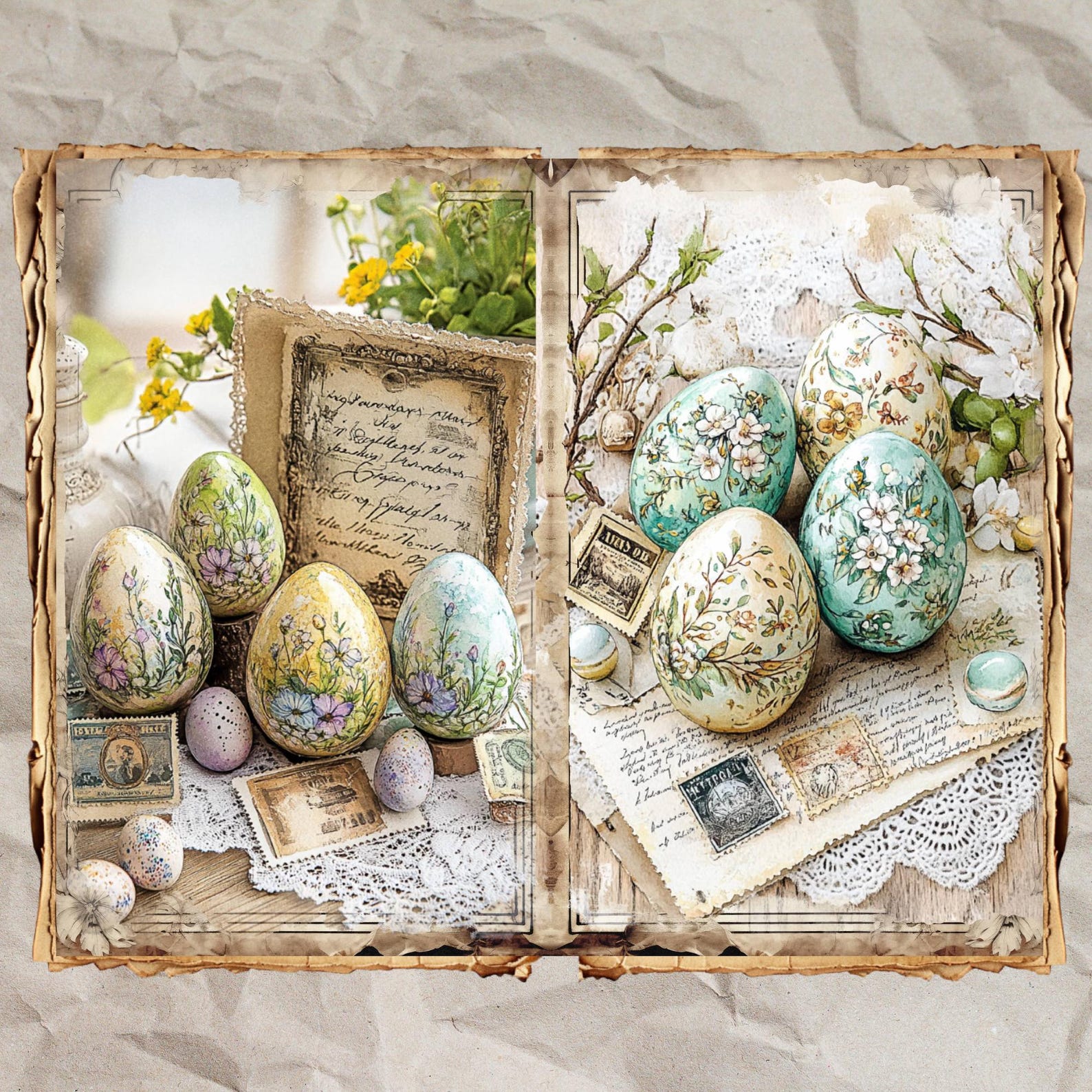 Vintage Easter Junk Journal Kit: Shabby Chic Ephemera (digital Download ...