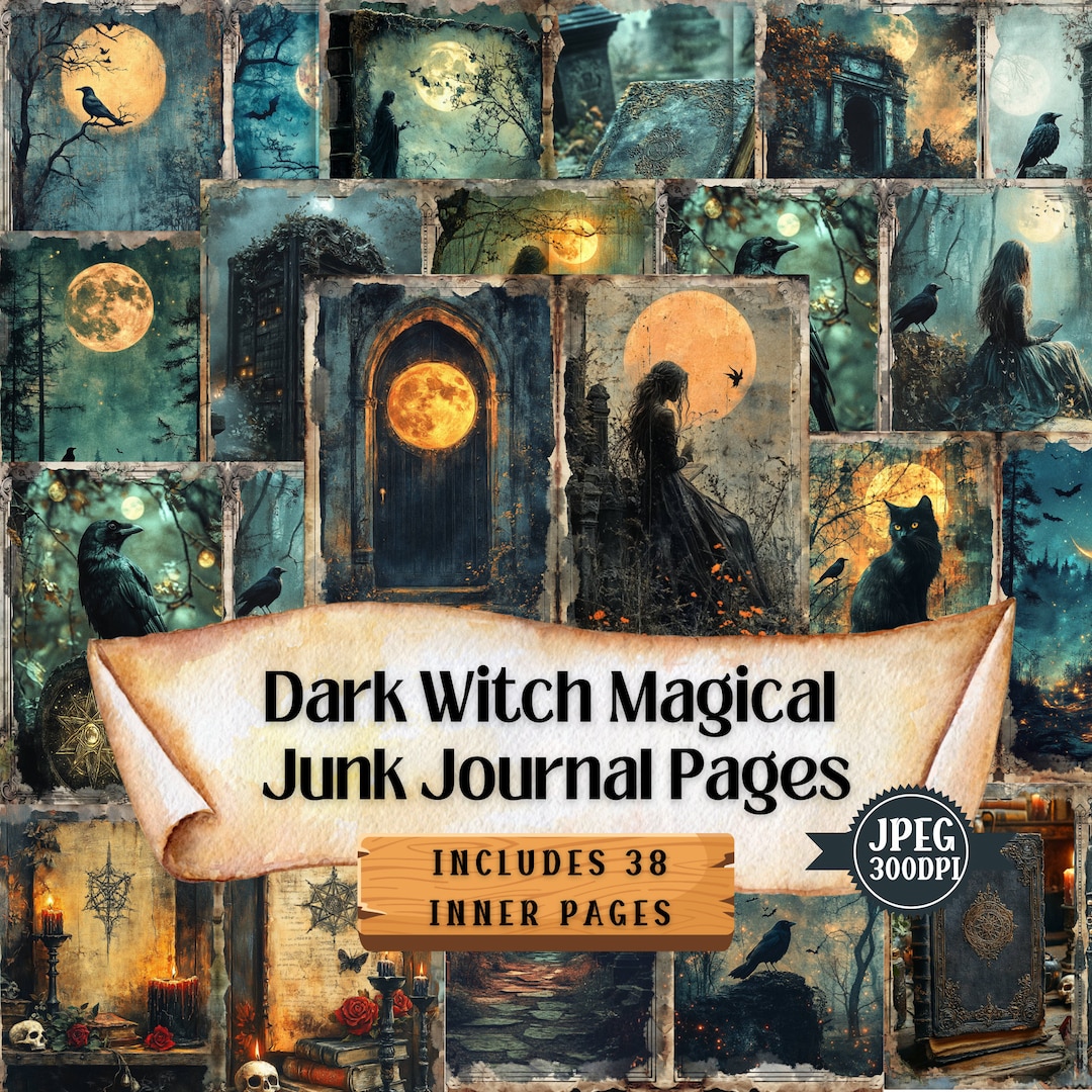 Dark Witch Junk Journal Kit: Halloween Shabby Chic Ephemera (38 JPEG ...