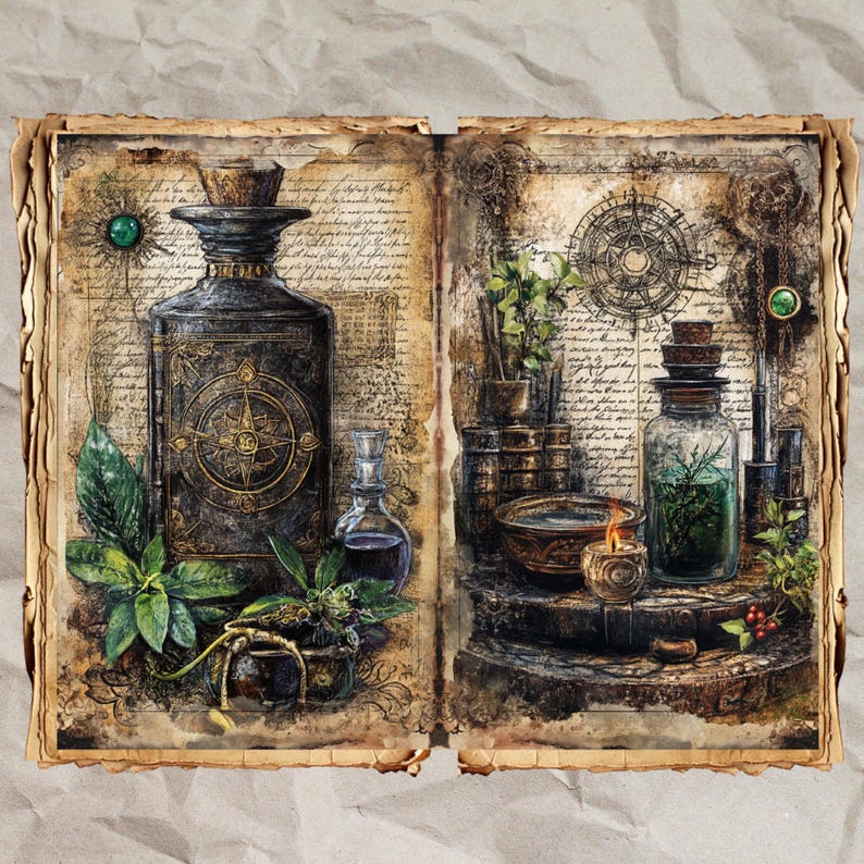 Herbal Grimoire Junk Journal Kit: Vintage Elixirs & Enchantments (56 ...