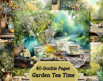 Garden Tea Party Junk Journal Kit: 40 Vintage-Style Pages (Digital Download)