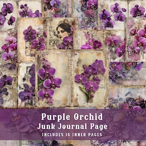 Purple Orchid Junk Journal Pages: Shabby Chic Ephemera (Digital Download)