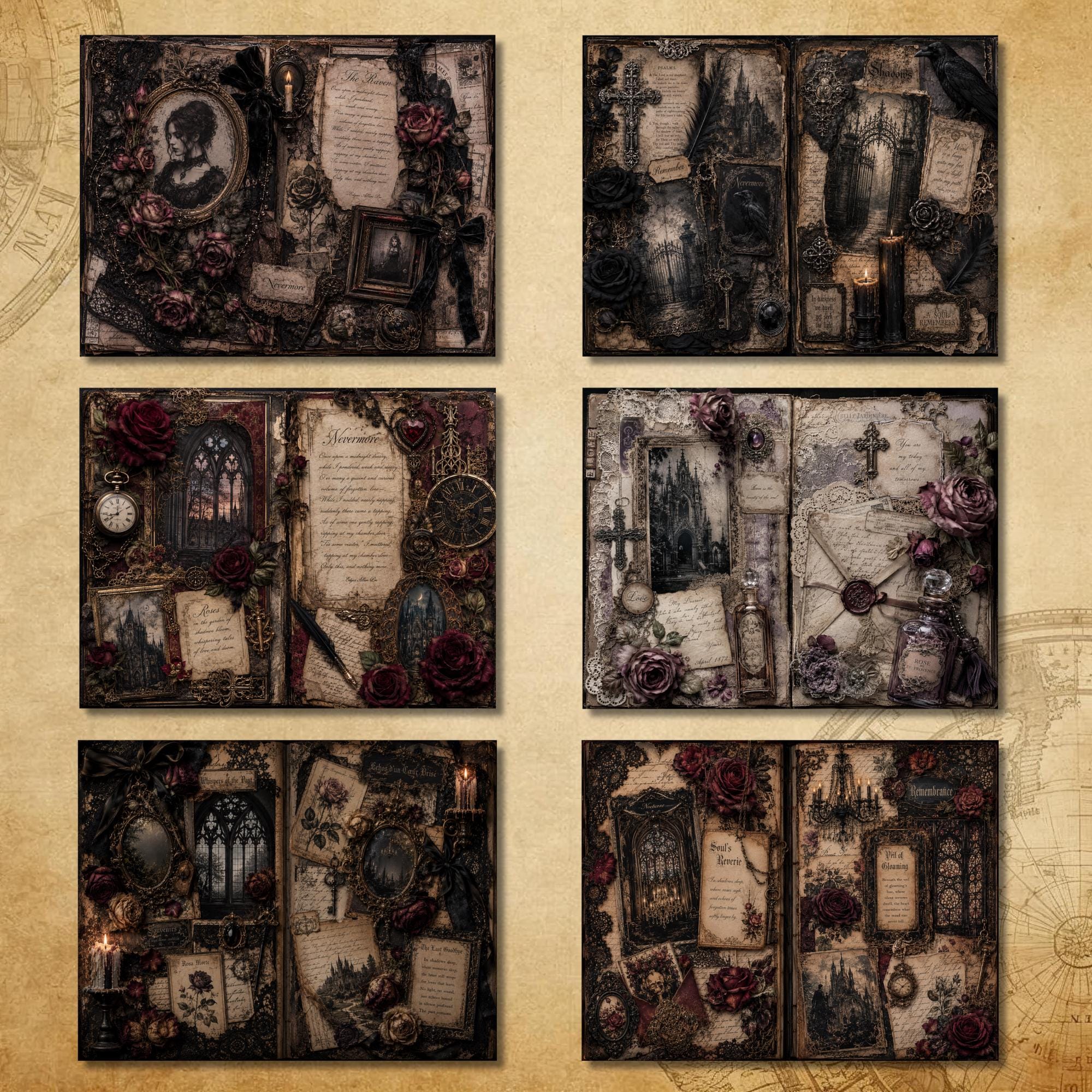 Victorian Gothic Roses Junk Journal Kit, Dark Academia Ephemera ...
