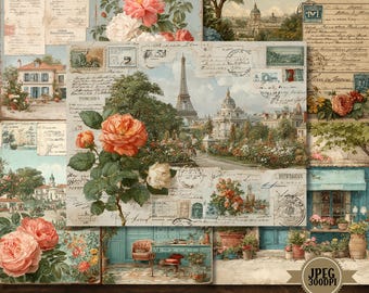 French Country Cottage Junk Journal Pages: Shabby Chic Ephemera (70 JPEG Digital Download)